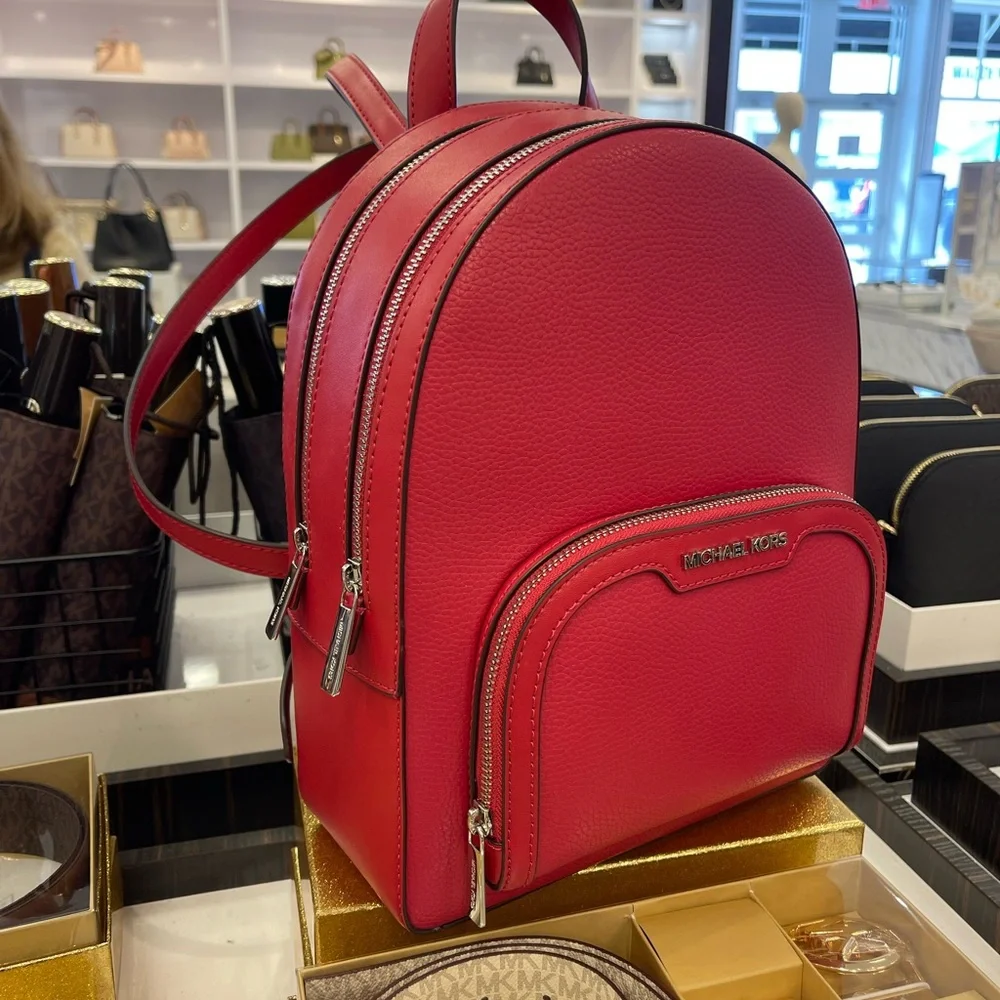 MICHAEL KORS Jaycee Md Zip Pocket Pebbled Leather Backpack Dark Raspberry NWT